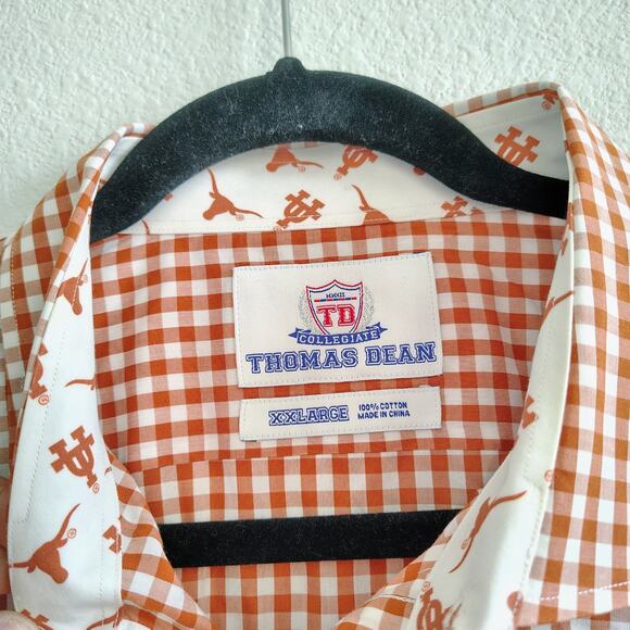 UT Longhorns Mens 2XL Orange Plaid Flip Cuff Button Down Long Sleeve Dress Shirt - Picture 5 of 9
